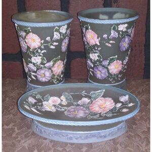 3-Pc Bathroom Set Morning Glory Resin Retd. Tumbler Toothbrush Holder Soap Dish